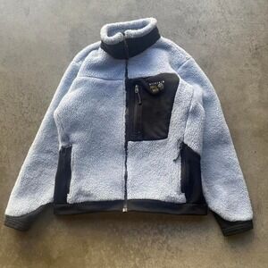 Early 2000s Women's Mountain Hardwear Blue Deep Pile Sherpa Zip Up Jacket